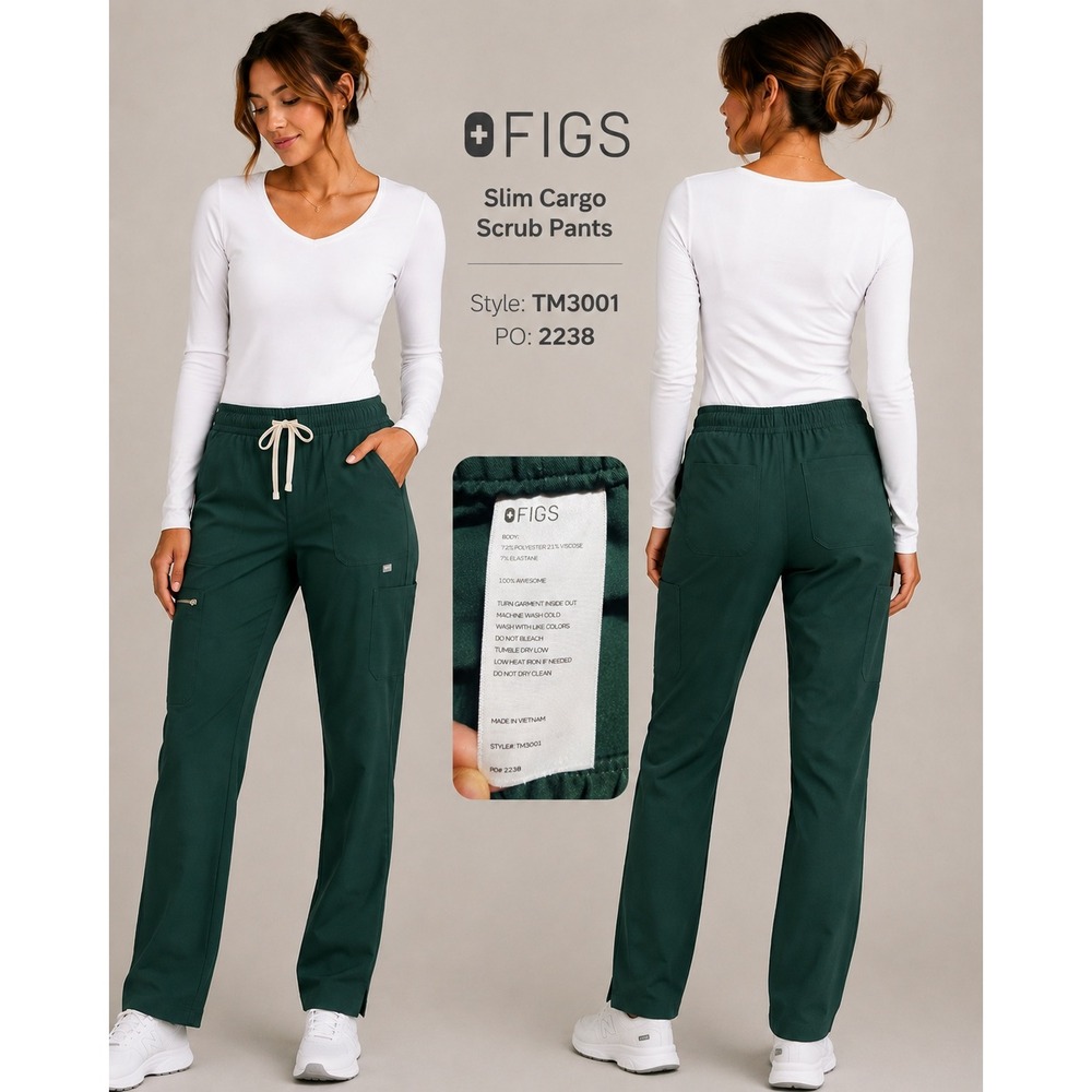 FIGS Slim Cargo Scrub Pants Womens XS Dark Green Straight Leg TM3001